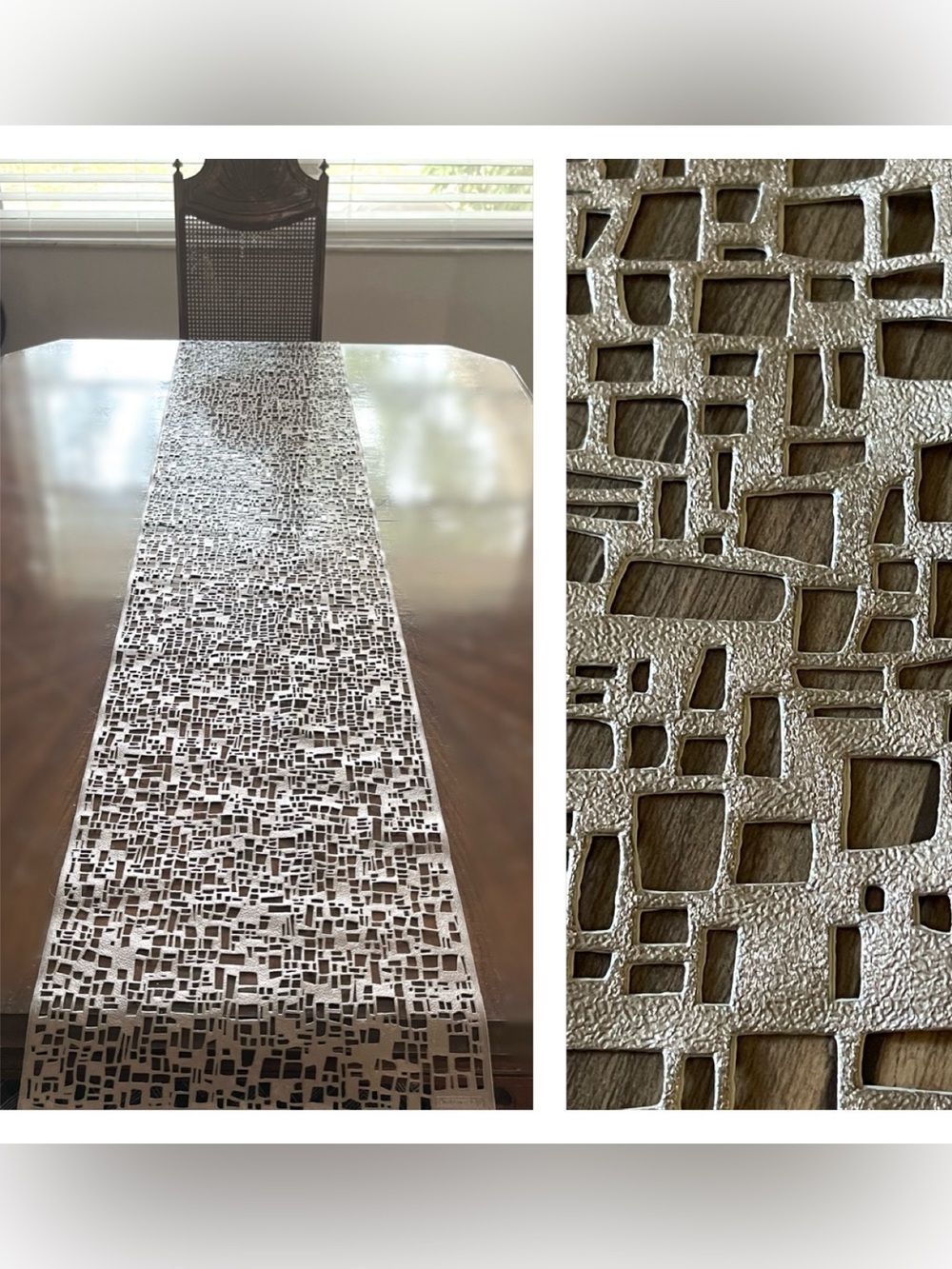 Reversible! Chilewich Silver Shimmer Textured Geometric Table Runner!
